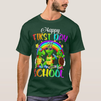 T-shirt Joyeux Premier Jour De Tortues Scolaires Arc-En-Ci