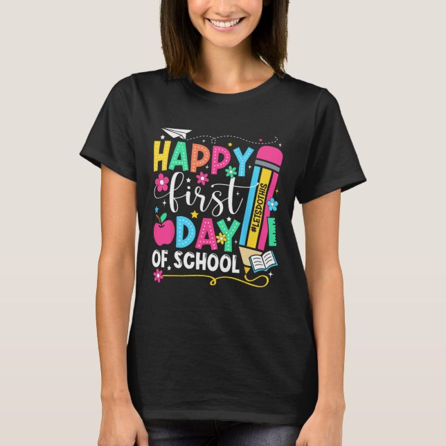T-shirt Joyeux premier jour d'école crayon enseignant enfa (Devant)