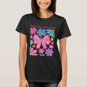 T-shirt Joyeux Premier Jour D'École Filles Coquette Nœud D
