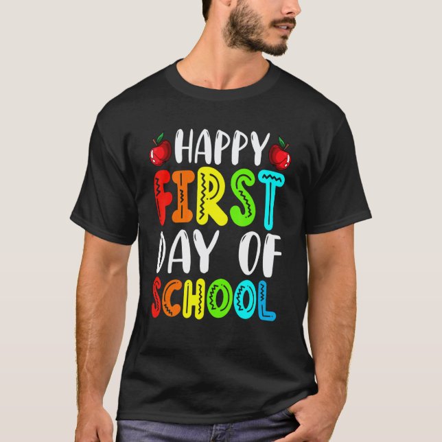 T-shirt Joyeux Premier Jour D'école Mignons Élèves Enseign (Devant)