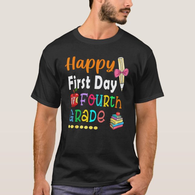 T-shirt Joyeux premier jour d'école professeur de 4e année (Devant)