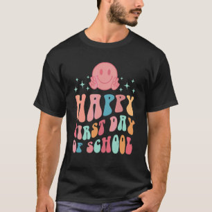 T-shirt Joyeux Premier Jour D'école Visage Souriant Groovy