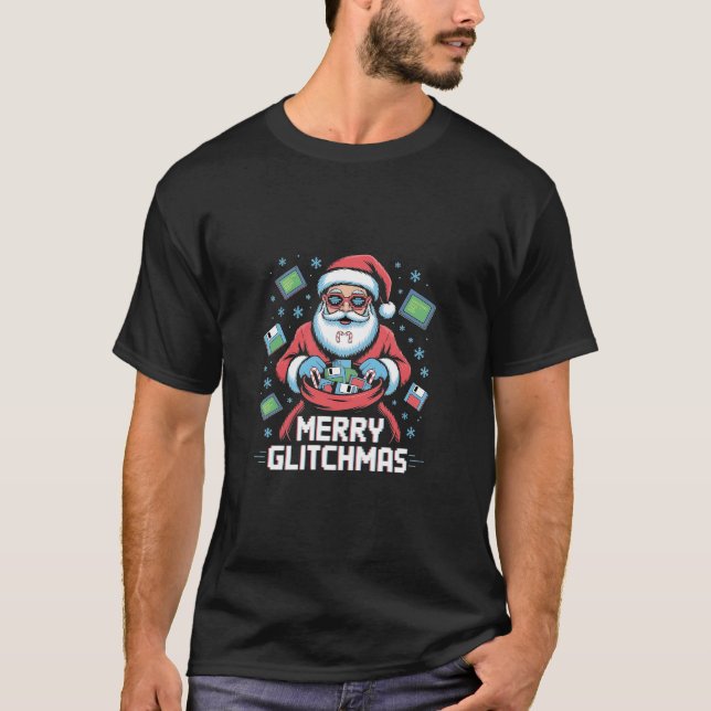T-shirt Joyeux programmeur de codage Glitchmas Père Noël N (Devant)