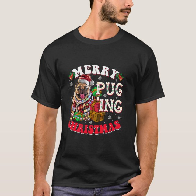 T-shirt Joyeux Pugging Chien de Noël Père Noël Carlin de N (Devant)