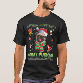 T-shirt Joyeux Pugmas Carlin Chien Feux de Noël Joyeux Joy