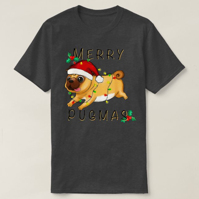 T-shirt Joyeux Pugmas Noël mignon Carlin Amoureux Fille Ga (Design devant)