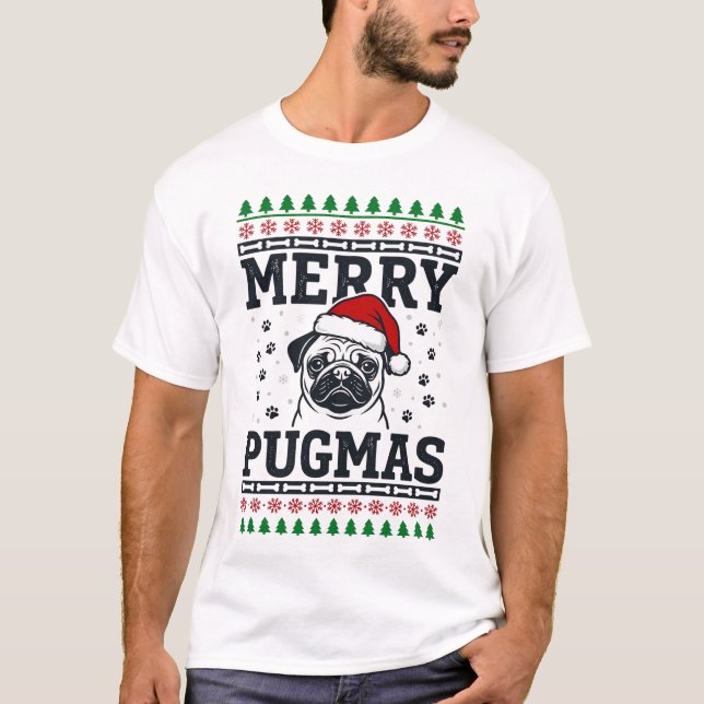 T-shirt Joyeux Pugmas Noël Pug Conception de Pull Démodé (Devant)