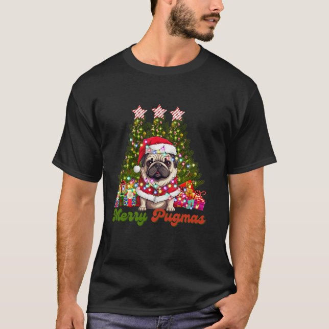 T-shirt Joyeux Pugmas Père Noël Carlin Amoureux des chiens (Devant)
