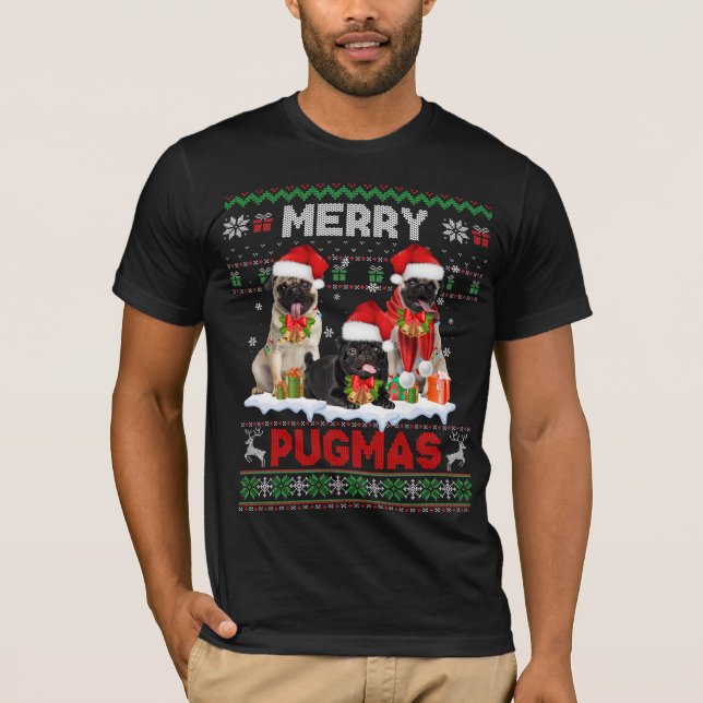 T-shirt Joyeux Pugmas Ugly Sweater Carlin de Noël Amoureux (Devant)