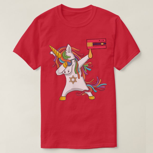 T-shirt Joyeux Purim Day Costume Dabbing Unicorn Jewnicorn (Design devant)