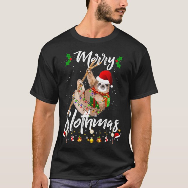 T-shirt Joyeux Pyjama de Noël Slothmas pour les amateurs d (Devant)