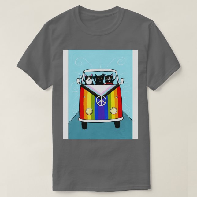 T-shirt Joyeux Rainbow Road Trip Cats (Design devant)