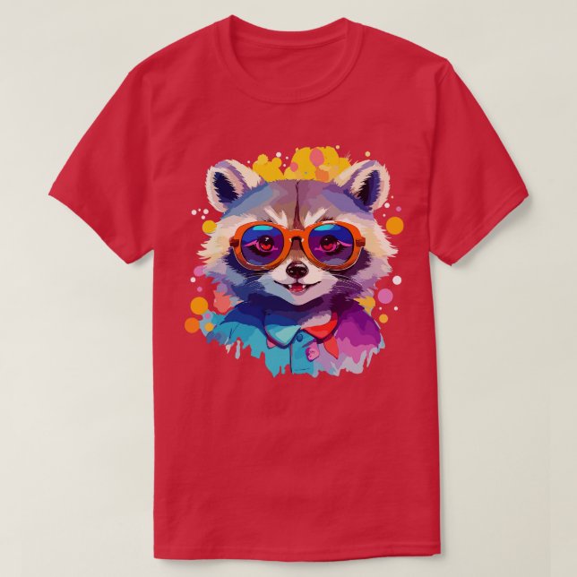 T-shirt Joyeux raton laveur avec lunettes coloré illustr (Design devant)