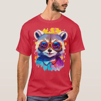 T-shirt Joyeux raton laveur avec lunettes coloré illustr
