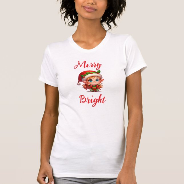 T-shirt Joyeux Rouge moderne brillant avec mignonette Femm (Devant)