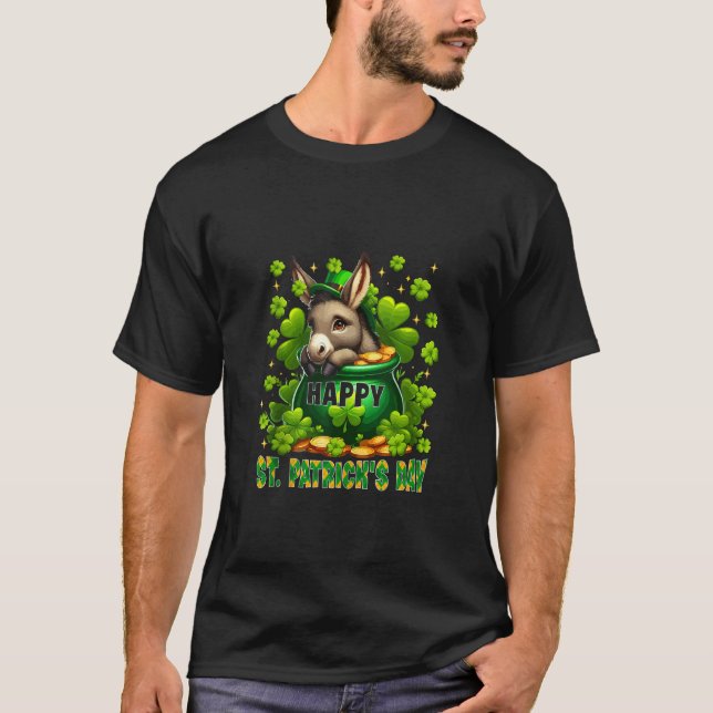 T-shirt Joyeux Saint Patrick’s Day Donkey Inside Pot Shamr (Devant)
