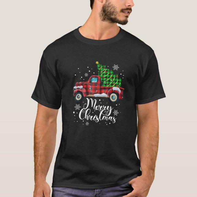 T-shirt Joyeux sapin de Noël Buffalo plaqué Camion Rouge P (Devant)