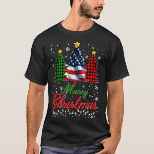 T-shirt Joyeux Sapin de Noël Carreaux Drapeau Américain Fl