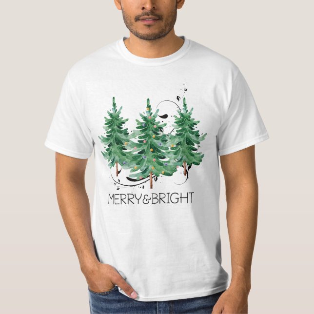 T-shirt Joyeux sapin de Noël, Joyeux N brillant, C (Devant)