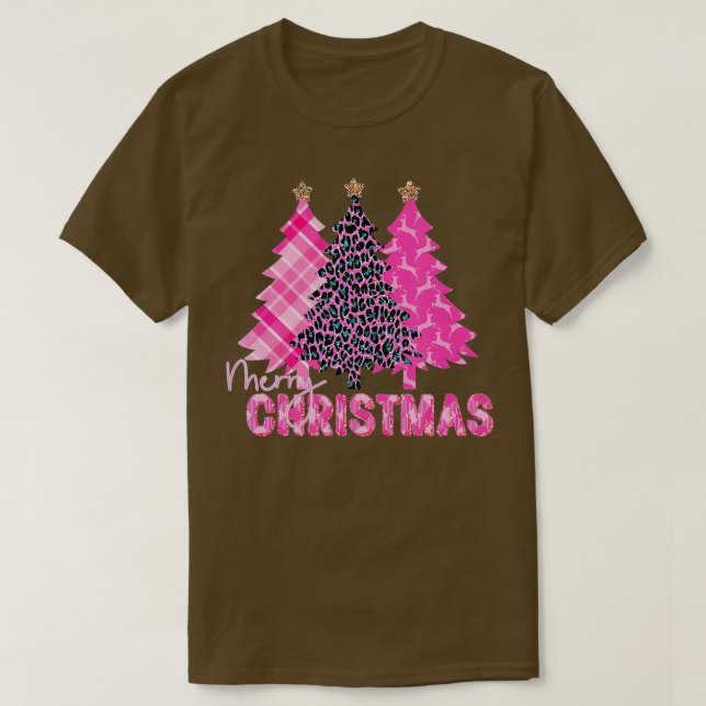 T-shirt Joyeux sapin de Noël Pink Buffalo Plaid et Leopar (Design devant)