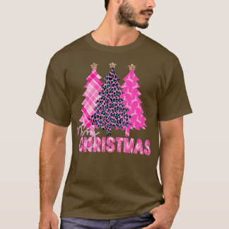 T-shirt Joyeux sapin de Noël Pink Buffalo Plaid et Leopar