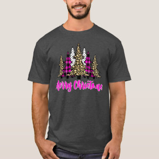 T-shirt Joyeux sapin de Noël Pink Buffalo Plaid et Leopar