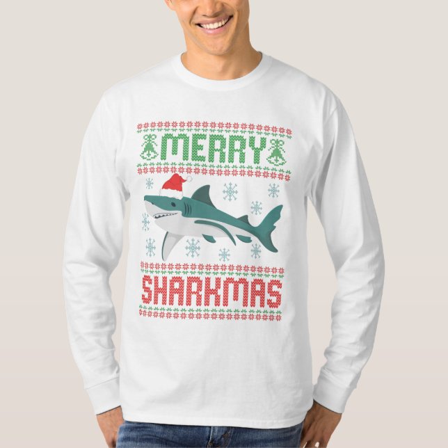 T-shirt Joyeux Sharkmas Funny Christmas Shark laide (Devant)