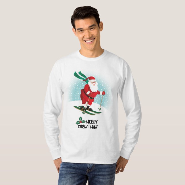 T-shirt Joyeux Ski de Noël Père Noël | Vacances (Devant entier)