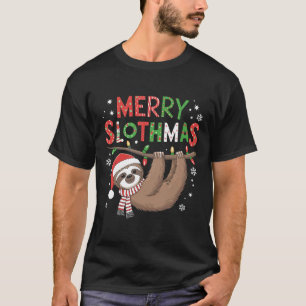 T-shirt Joyeux Slothmas Santa Hat Pyjamas Filles d'Amoureu