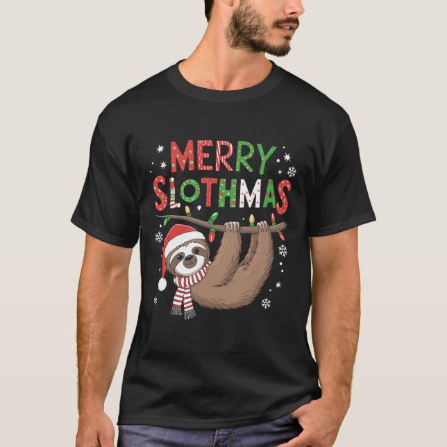 T-shirt Joyeux Slothmas Santa Hat Pyjamas Filles d'Amoureu (Devant)
