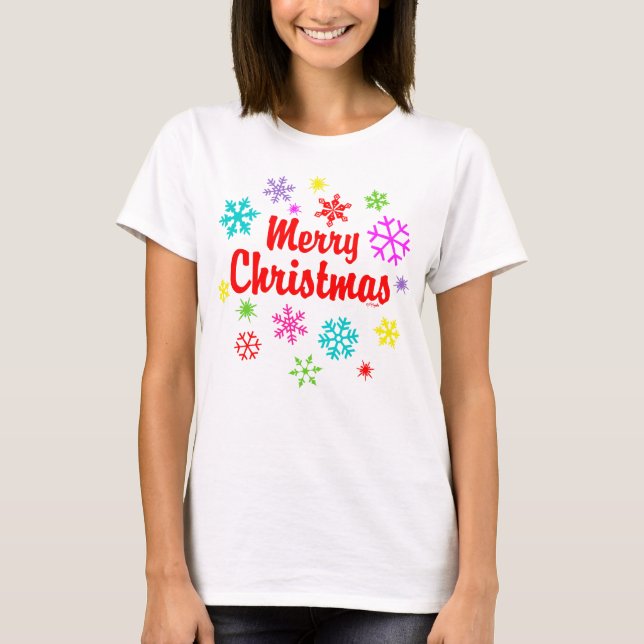 T-shirt Joyeux Snowflakes colorés de Noël (Devant)