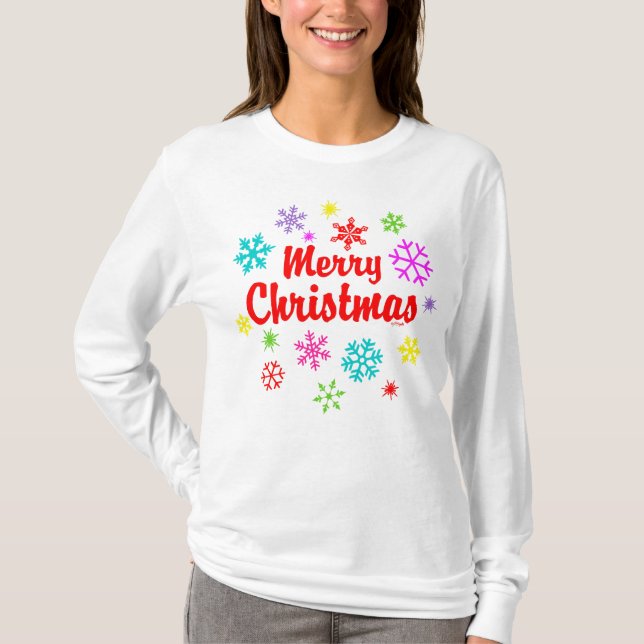 T-shirt Joyeux Snowflakes colorés de Noël (Devant)