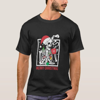 T-shirt Joyeux Squelette de Noël portant le chapeau de Pèr