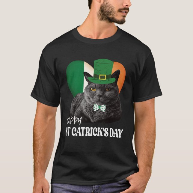T-shirt Joyeux St Catrick's Day St Patrick Cat Drapeau irl (Devant)
