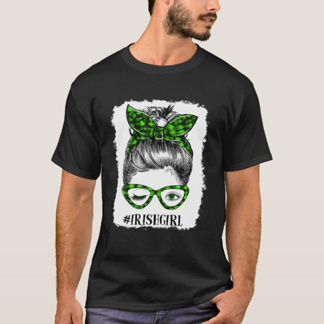 T-shirt Joyeux St Patrick Day Funny Messy Bun Shamrock Ban (Devant)
