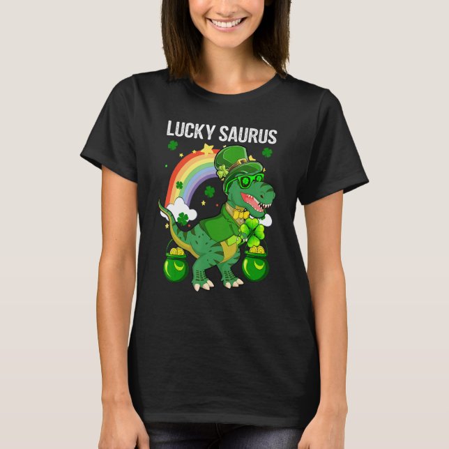 T-shirt Joyeux St Patrick Day Lucky Cute Saurus Avec Rainb (Devant)