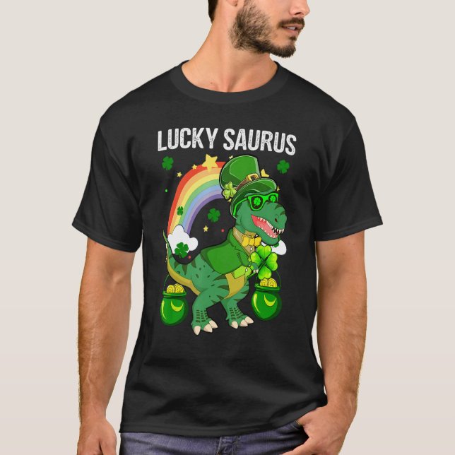 T-shirt Joyeux St Patrick Day Lucky Cute Saurus Avec Rainb (Devant)