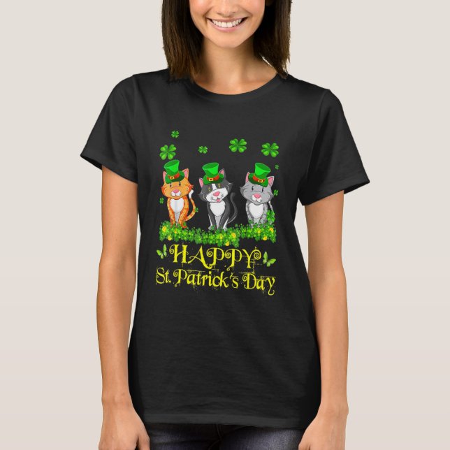T-shirt Joyeux St Patrick S Jour Trois chats mignons Chats (Devant)