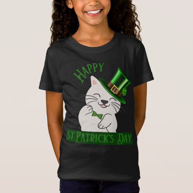 T-Shirt Joyeux st.Patrick's Day Chat en Casquette vert (Devant)