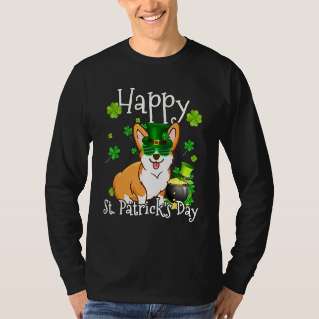 T-shirt Joyeux St Patrick's Day Corgi Chien Irish Shamrock (Devant)