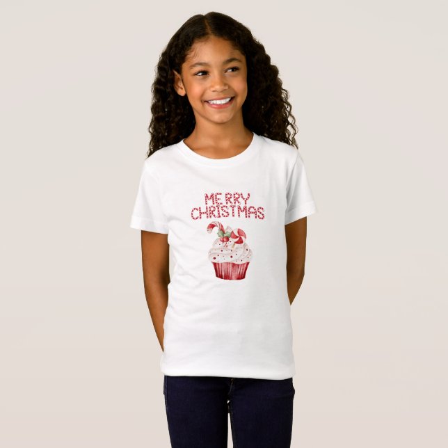 T-Shirt joyeux sucre de canne de noël cupcake (Devant entier)