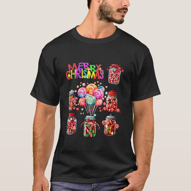 T-shirt Joyeux Sucres de canne sucrés de Noël long manches (Devant)