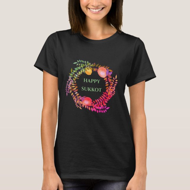 T-shirt Joyeux Sukkoth citrons saule et feuille rose (Devant)