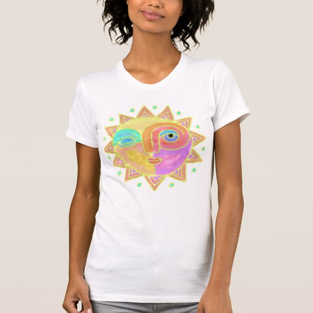 T-shirt Joyeux Sun Face Art Abstrait à porter (Devant)