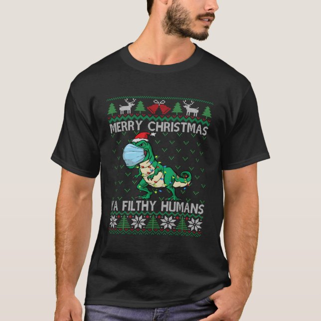 T-shirt Joyeux T Rex Masque Visage Dinosaure Laide Pour No (Devant)