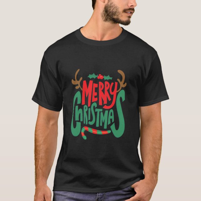 T-shirt Joyeux tee-shirt noir design Noël (Devant)