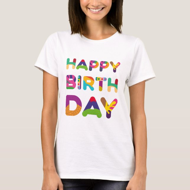 T-shirt Joyeux texte coloré d'anniversaire (Devant)