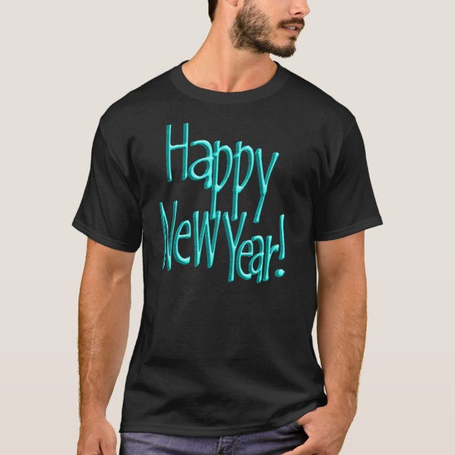 T-shirt Joyeux texte de la nouvelle année Turquoise (Devant)
