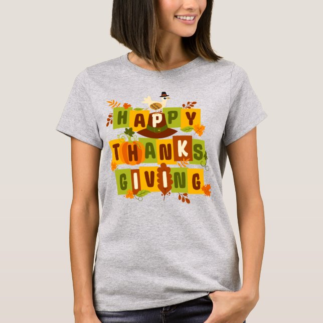 T-shirt Joyeux Thanksgiving Coloré (Devant)