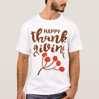 T-shirt Joyeux Thanksgiving Texte écriture marron avec aut